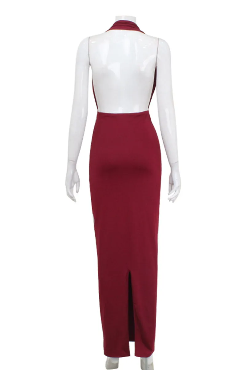 Sexy Solid Color Backless Ruched Halter Evening Dresses