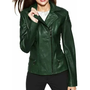 Slim fit Biker Green Leather Jacket