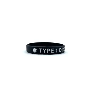 Type 1 Diabetic Medical Alert Silicone Wristband (Black)