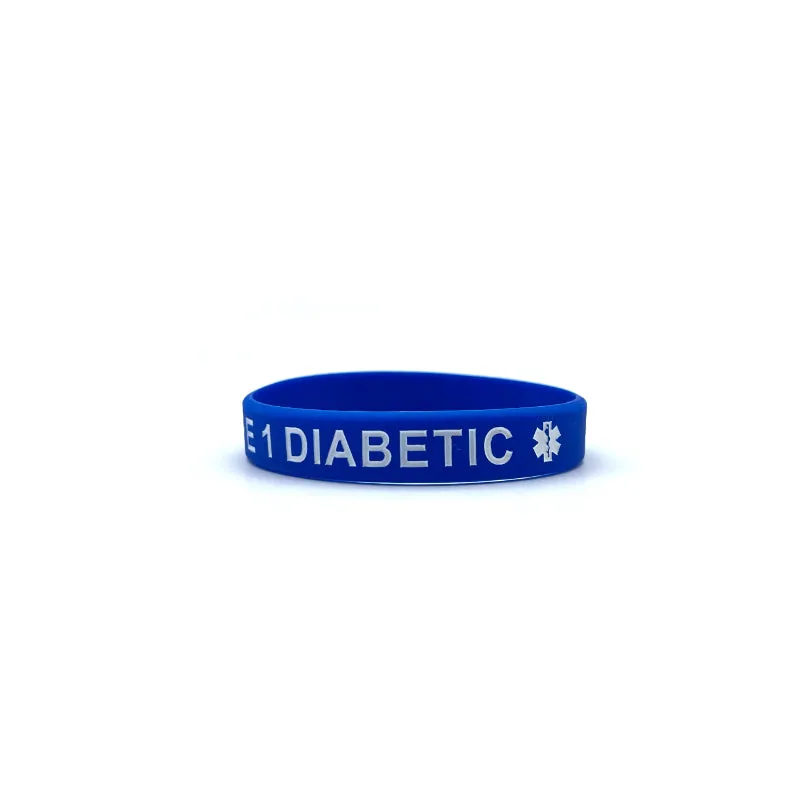 Type 1 Diabetic Medical Alert Silicone Wristband (Dark Blue)