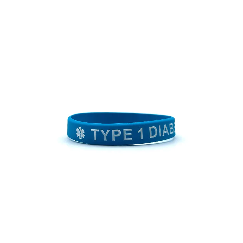 Type 1 Diabetic Medical Alert Silicone Wristband (Light Blue)