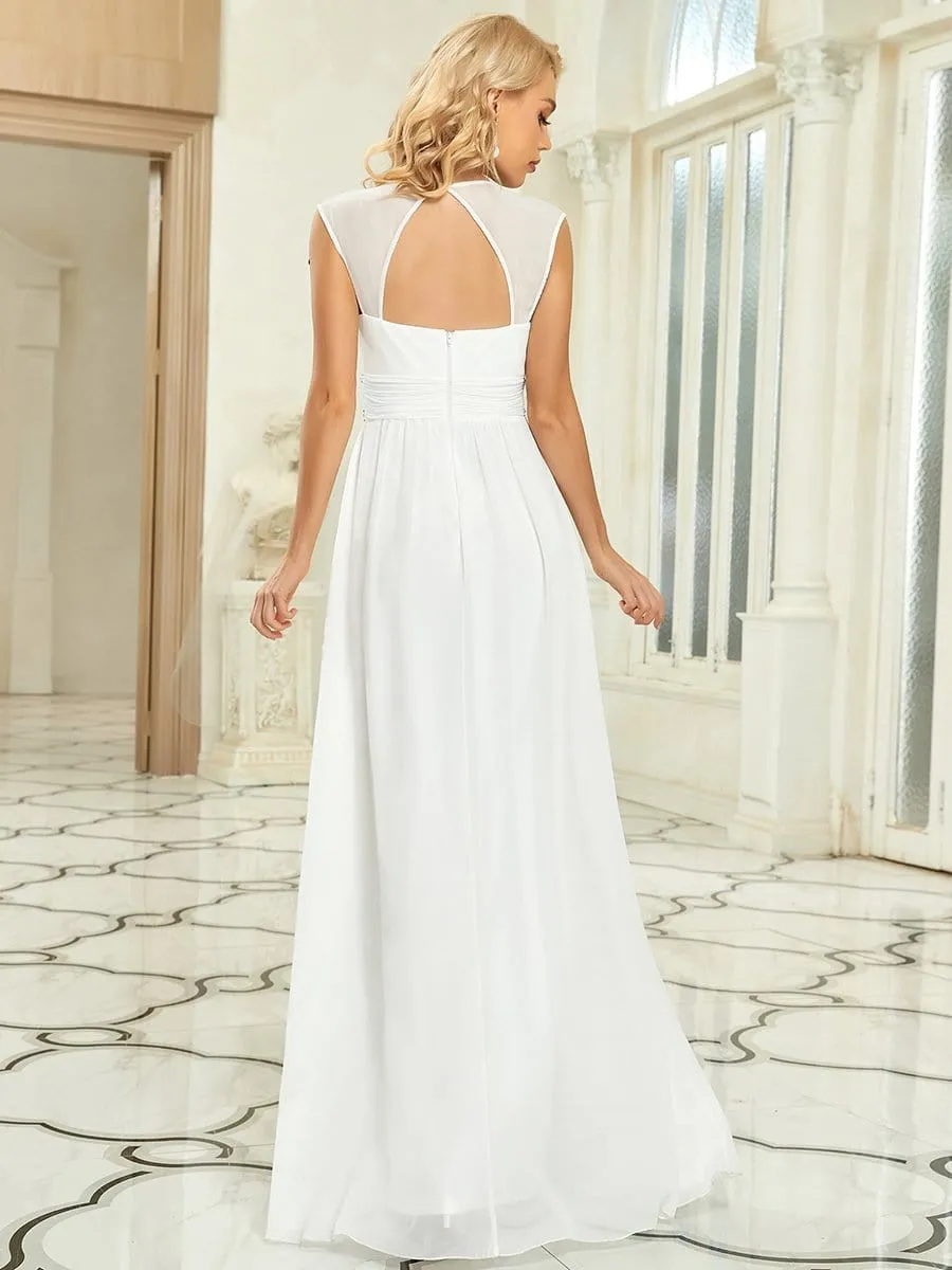 V-Neck Sleeveless Beaded Belt Chiffon A-Line Evening Dress