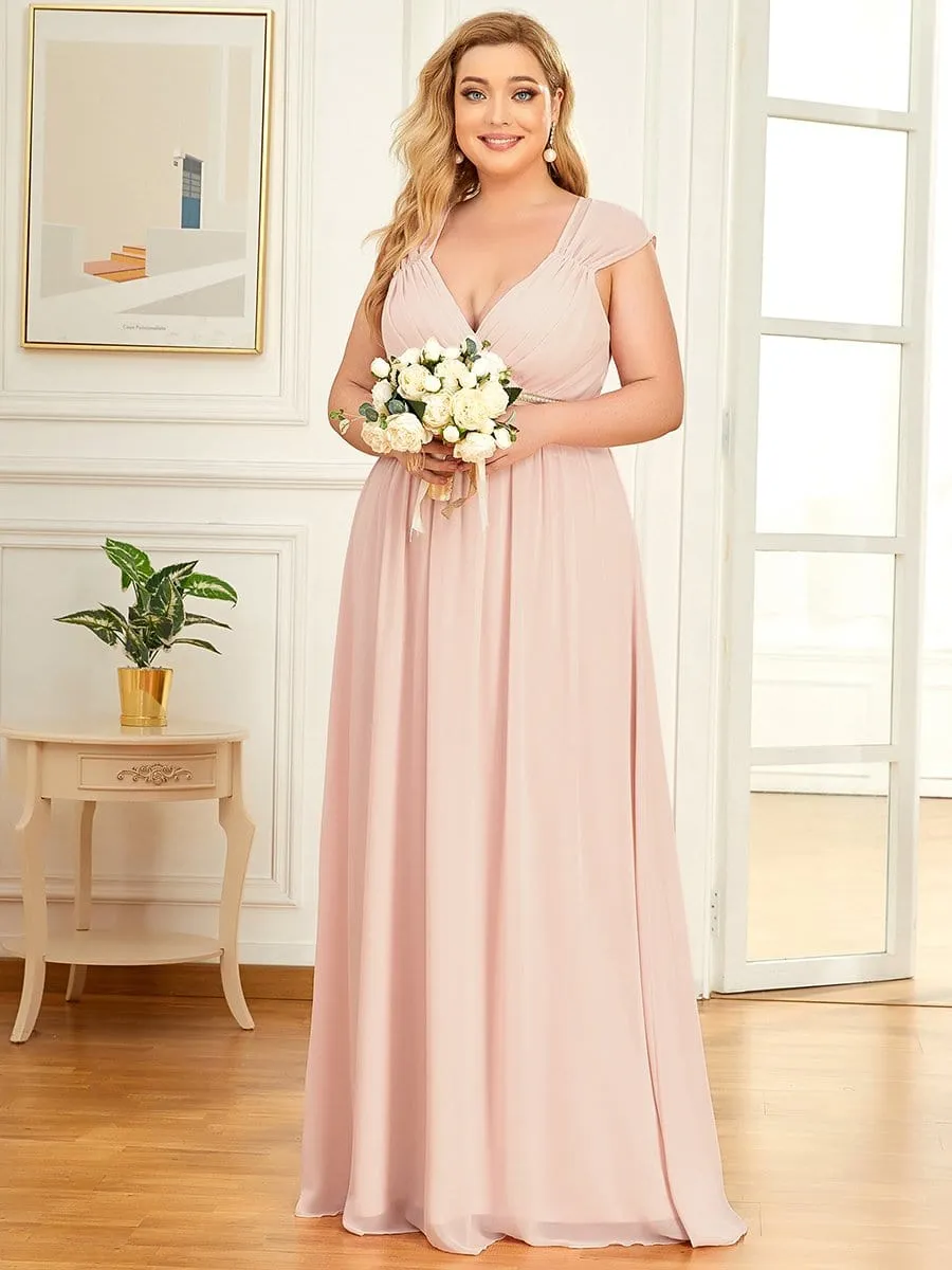 V-Neck Sleeveless Beaded Belt Chiffon A-Line Evening Dress