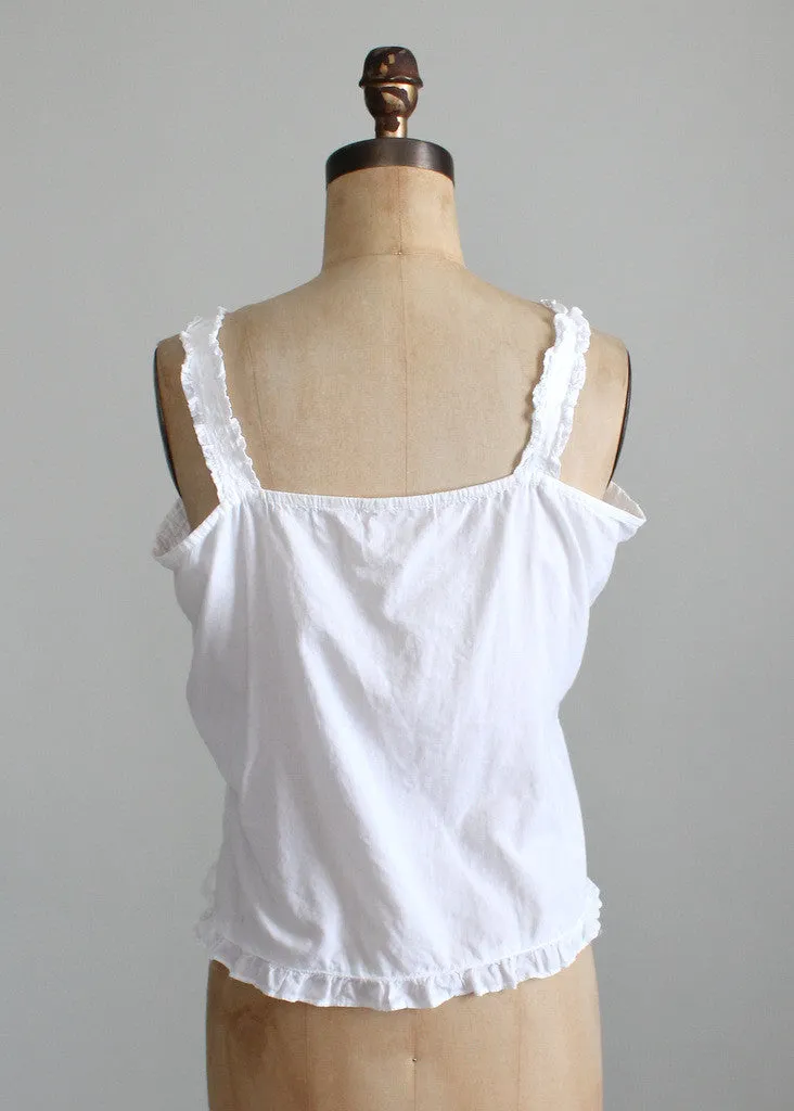 Vintage 1970s Embroidered White Cotton Tank