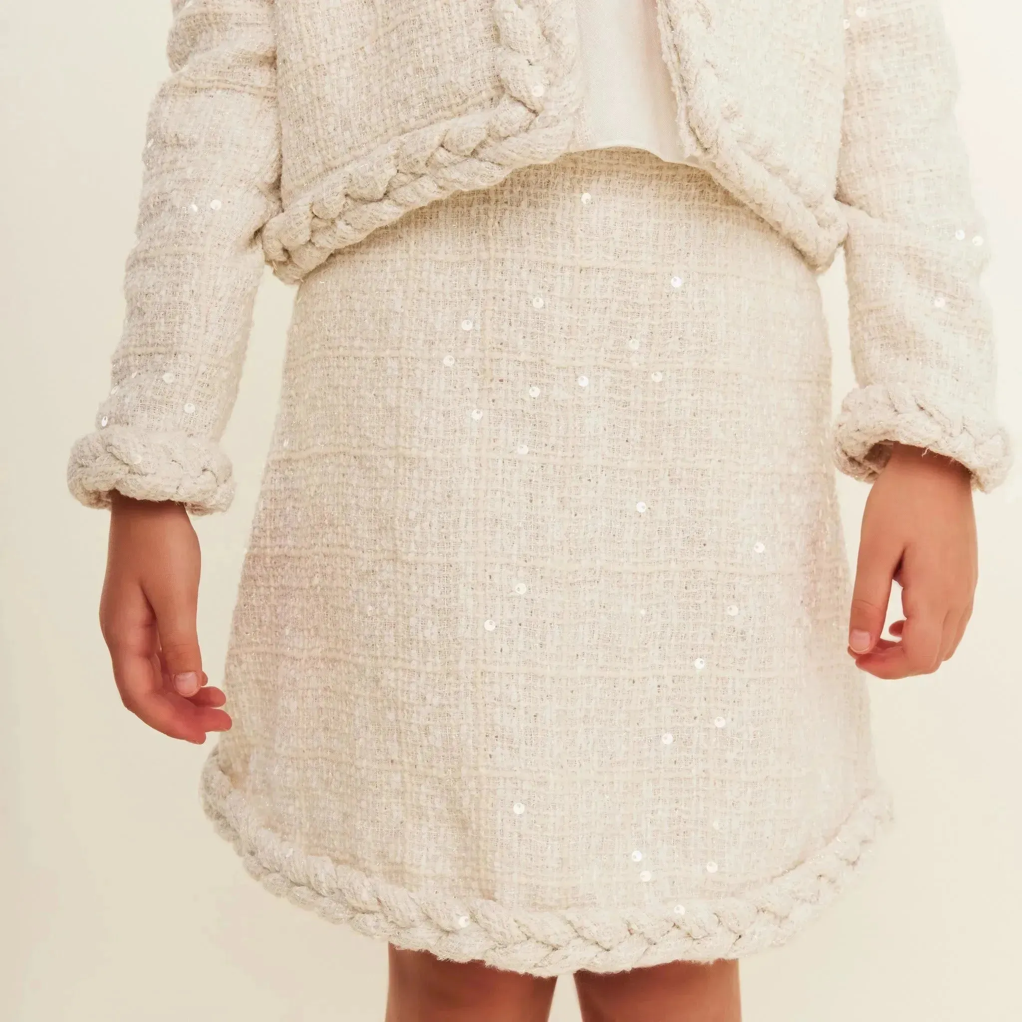 White Tweed Skirt with Plait Detail