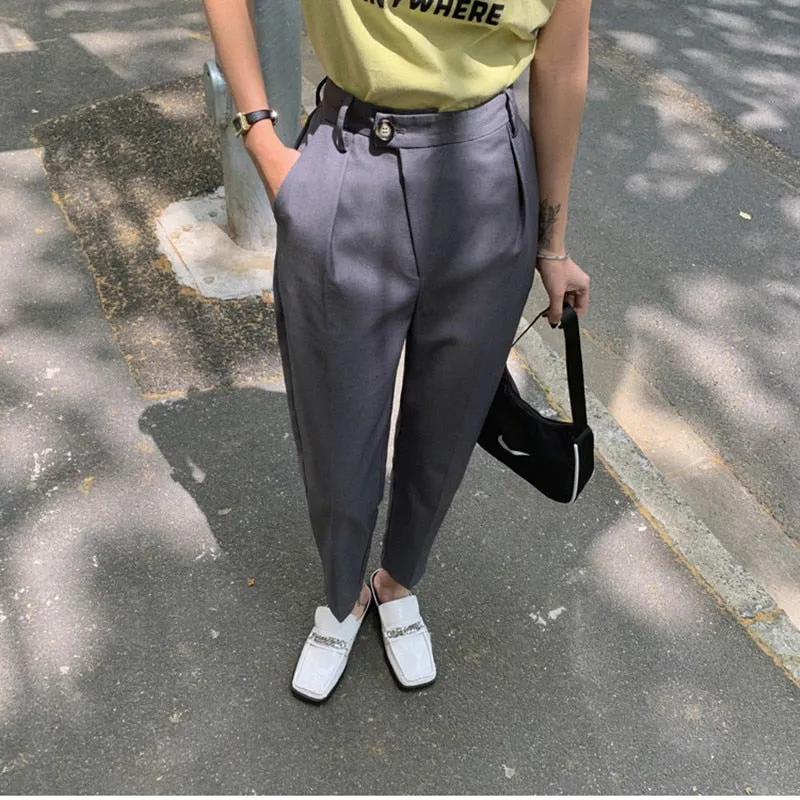 Yeknu HziriP New High Waist Suit Pants Women Casual Loose Straight Radish Harem Pants Summer OL Female Trousers Pantalon Mujer