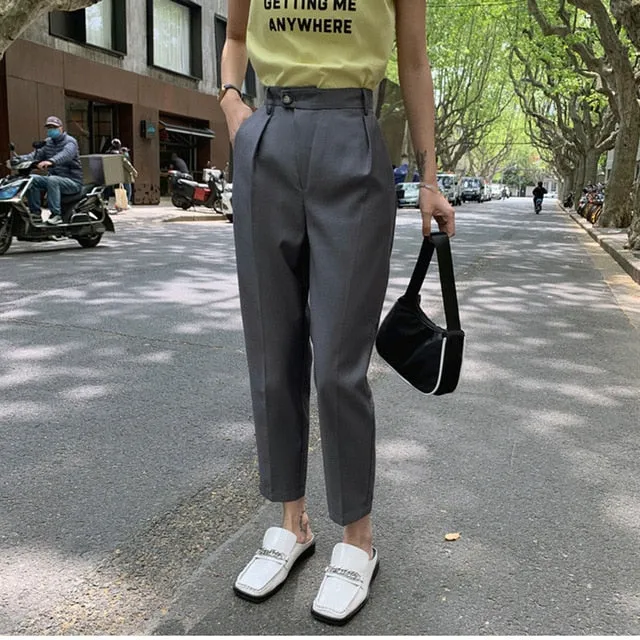 Yeknu HziriP New High Waist Suit Pants Women Casual Loose Straight Radish Harem Pants Summer OL Female Trousers Pantalon Mujer