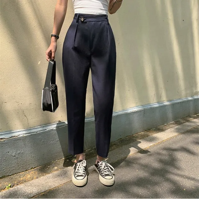 Yeknu HziriP New High Waist Suit Pants Women Casual Loose Straight Radish Harem Pants Summer OL Female Trousers Pantalon Mujer